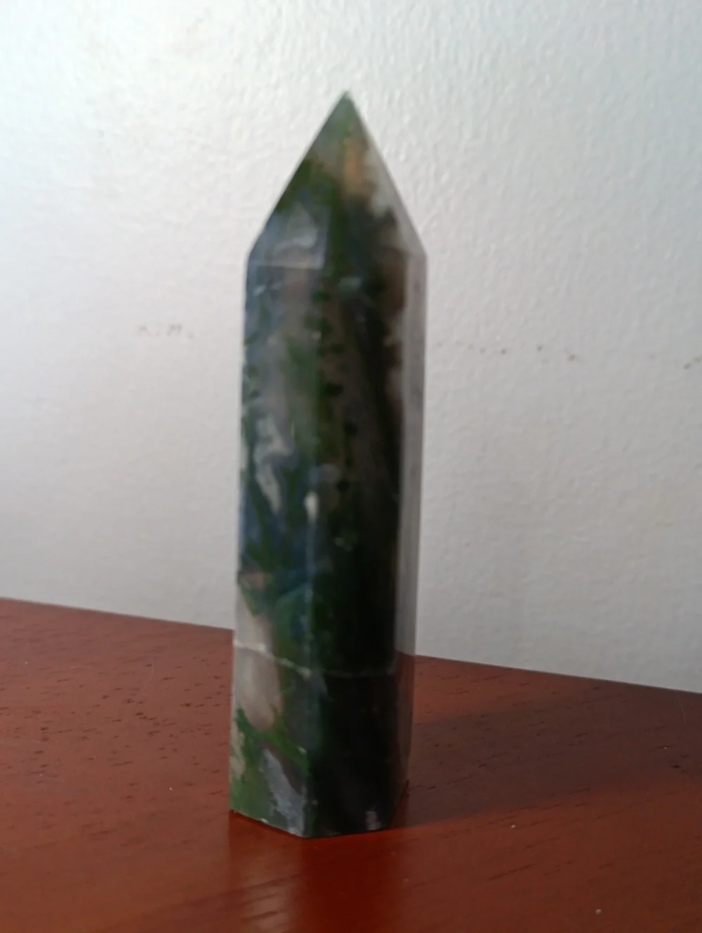 Polished Moss Agate Point Crystal Tower
